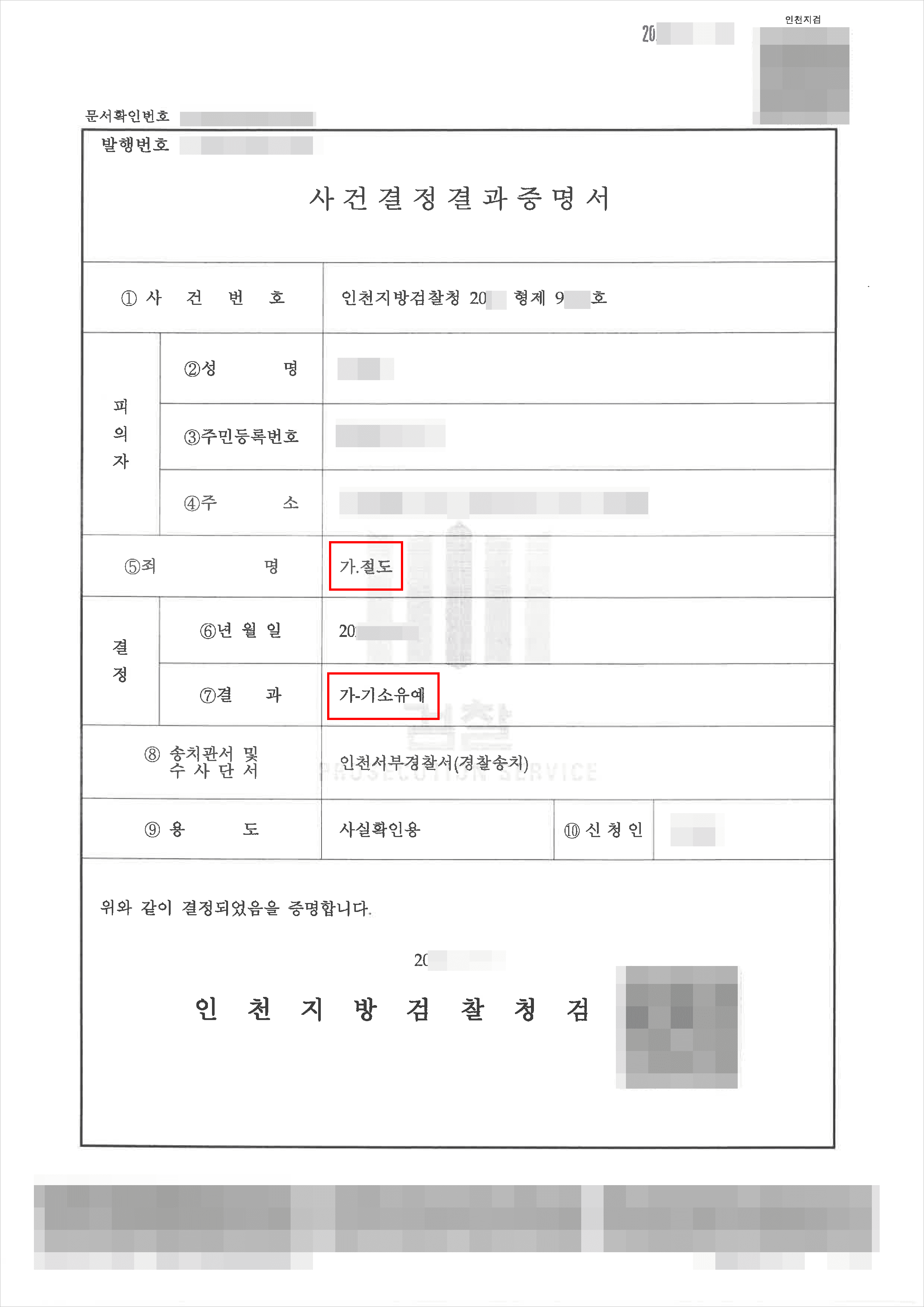 기소유예|절도 – 인천지방검찰청 20**형제9***