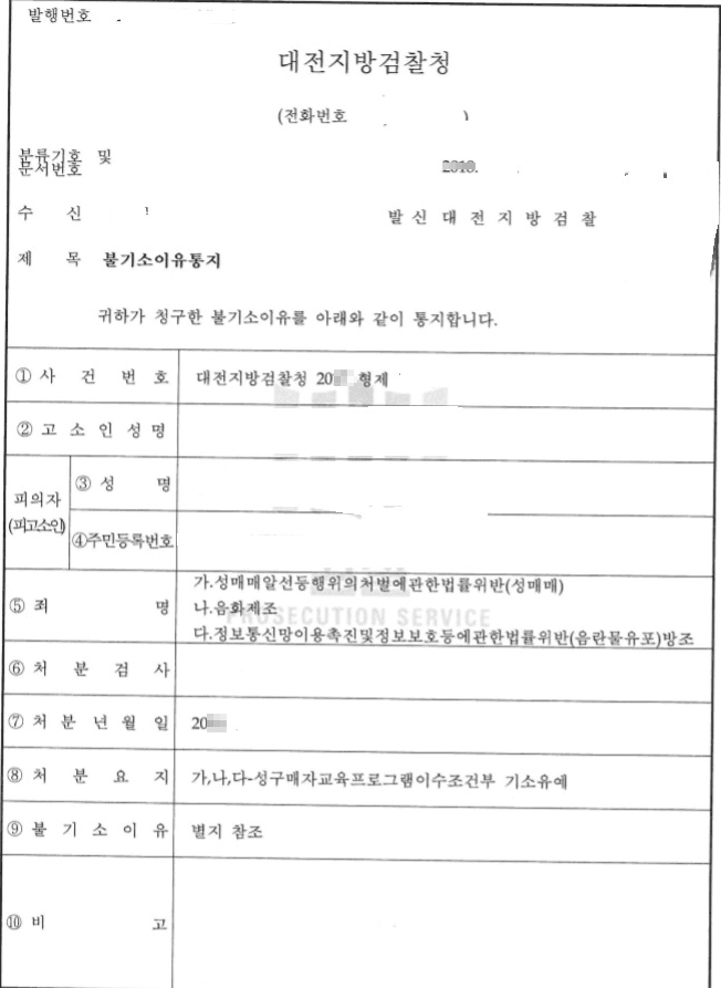 성구매자교육프로그램이수조건부 기소유예ㅣ성매매알선등행위의처벌에관한법률위반(성매매)외2건 - 대전지방검찰청 20**형제4****