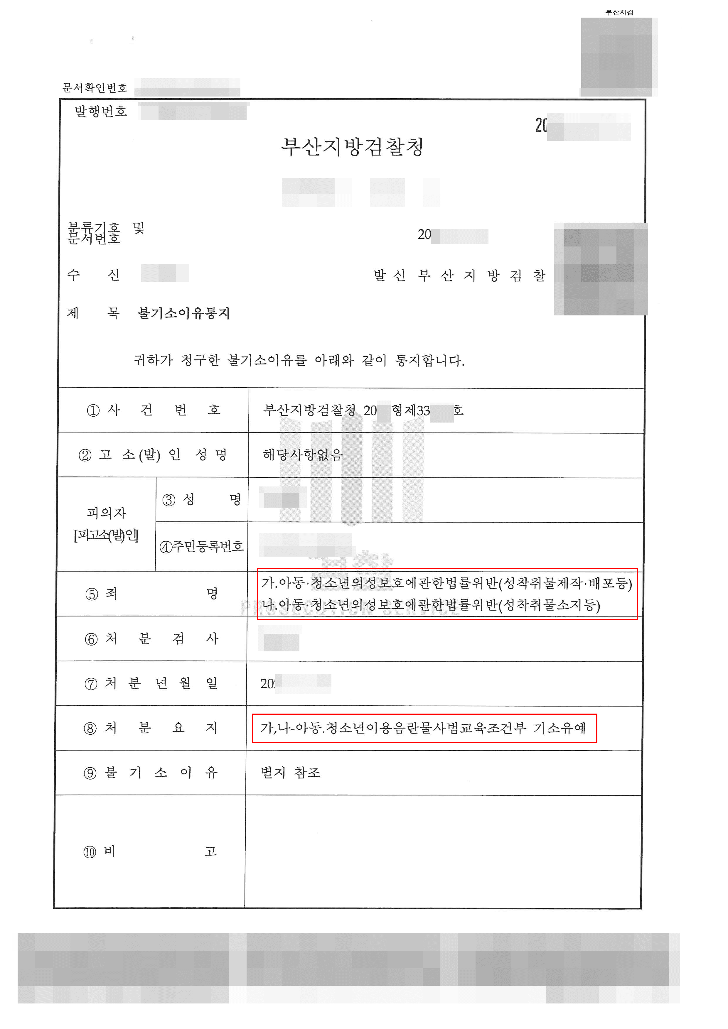 교육조건부 기소유예 | 아청법 위반(성착취물제작)등 - 부산지방검찰청 20**형제33***