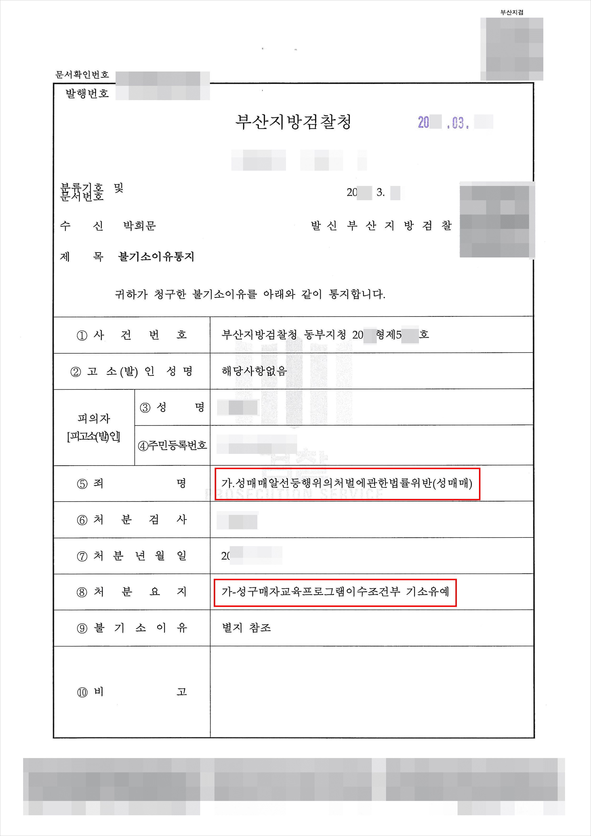 교육프로그램이수조건부 기소유예 | 성매매알선등행위의처벌에관한법률위반(성매매) - 부산지방검찰청 20**형제5***