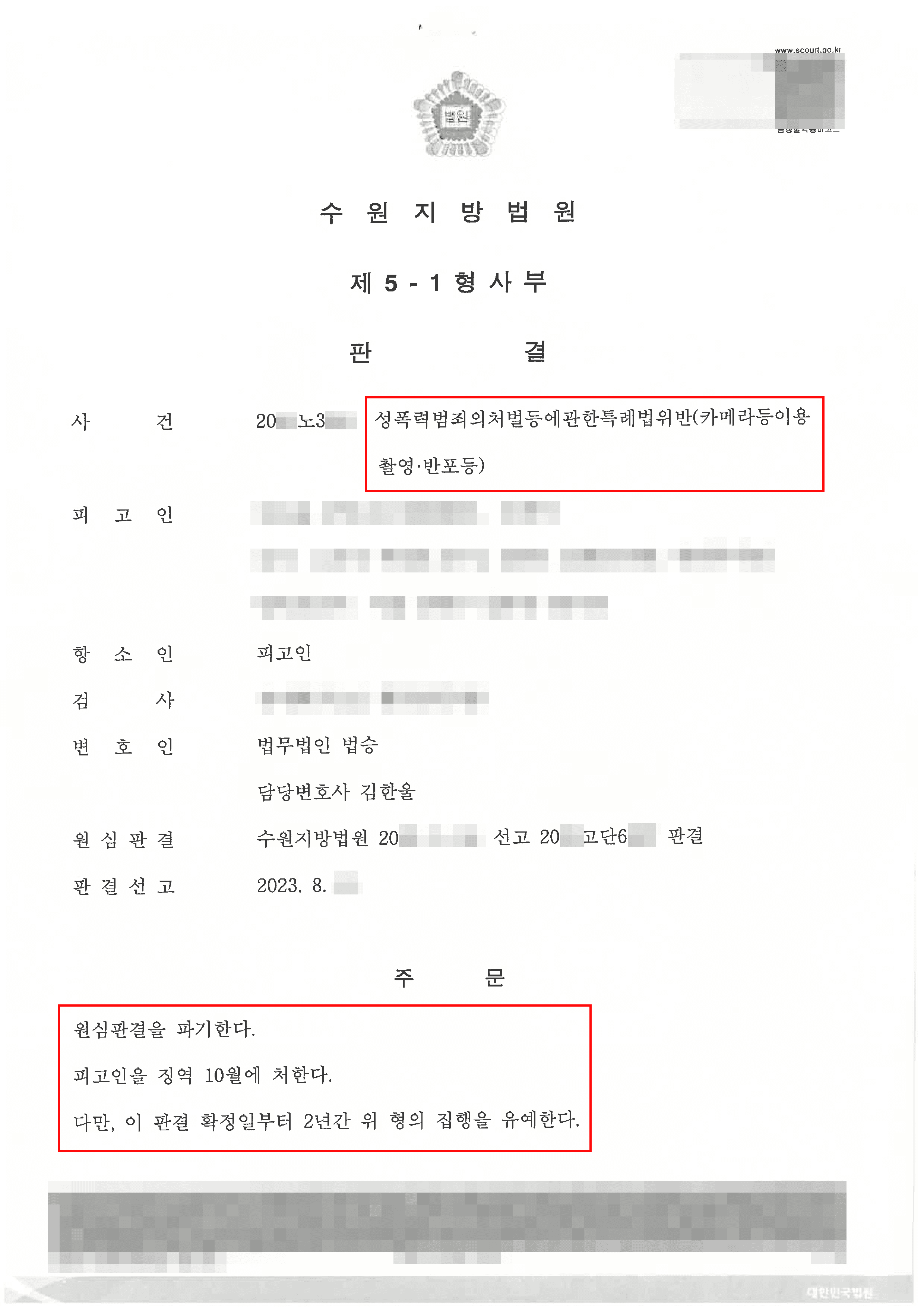 구속피고인 집행유예 | 성폭법위반(카촬반포등) - 수원지방법원 20**노3***