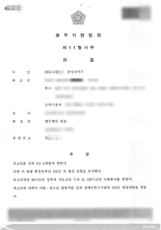 집행유예 | 준강간미수 - 광주지방법원 20**고합***