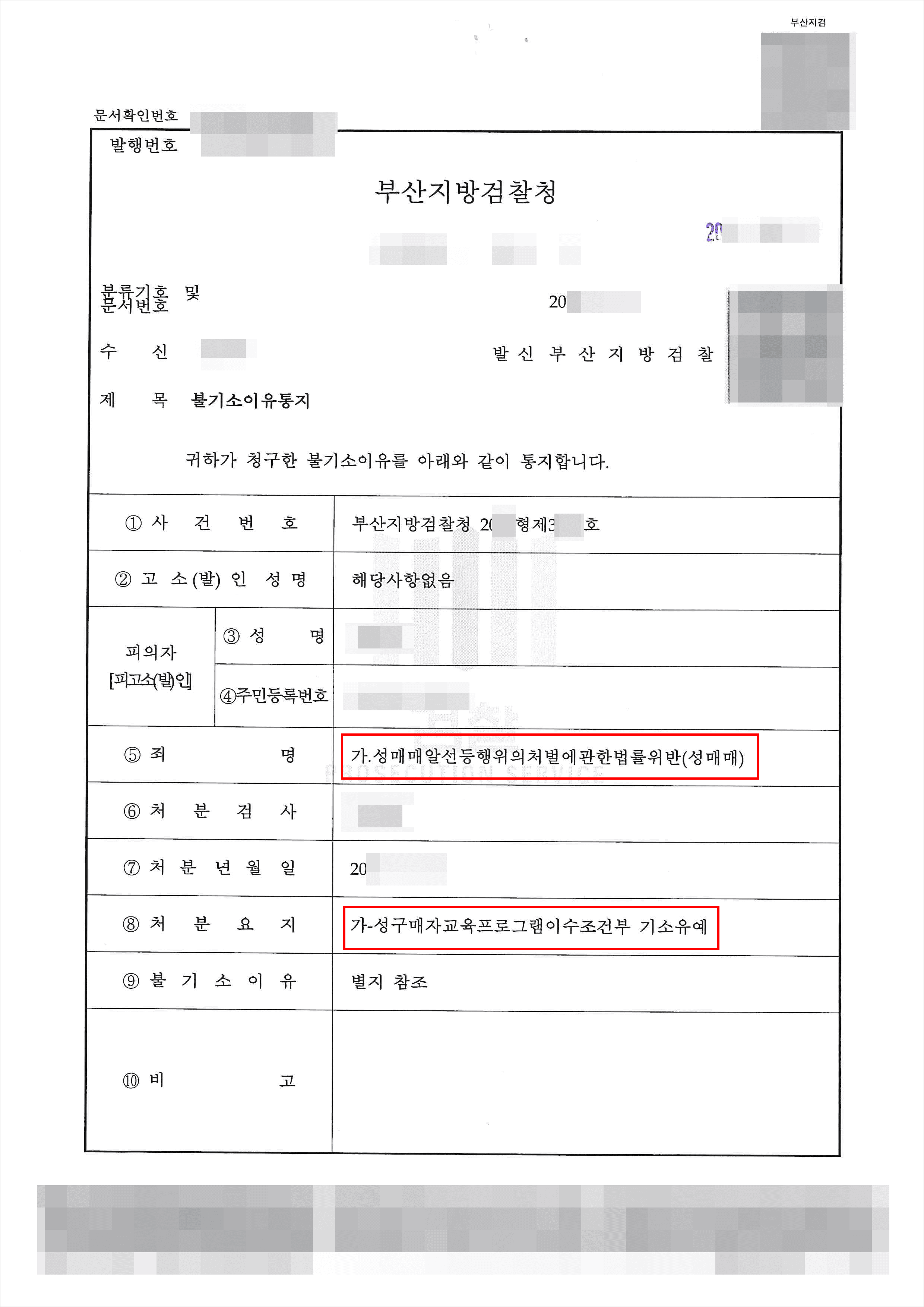 교육프로그램이수조건부 기소유예 | 성매매알선등행위의처벌에관한법률위반(성매매) - 부산지방검찰청 20**형제3***