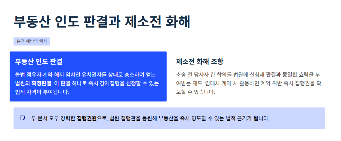 부동산 인도 판결과 제소전 화해 조항은 '인도 집행'을 고려하면, 하나의 종이에 불과하다